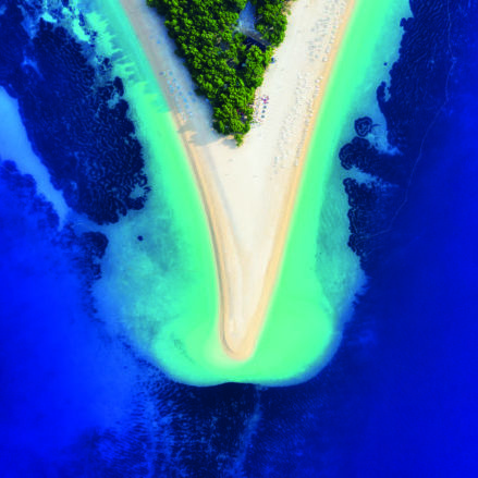 Croatia, Hvar island, Bol. Aerial view at the Zlatni Rat. Beach and sea from air. Famous place in Croatia. Summer seascape from drone. Travel - image