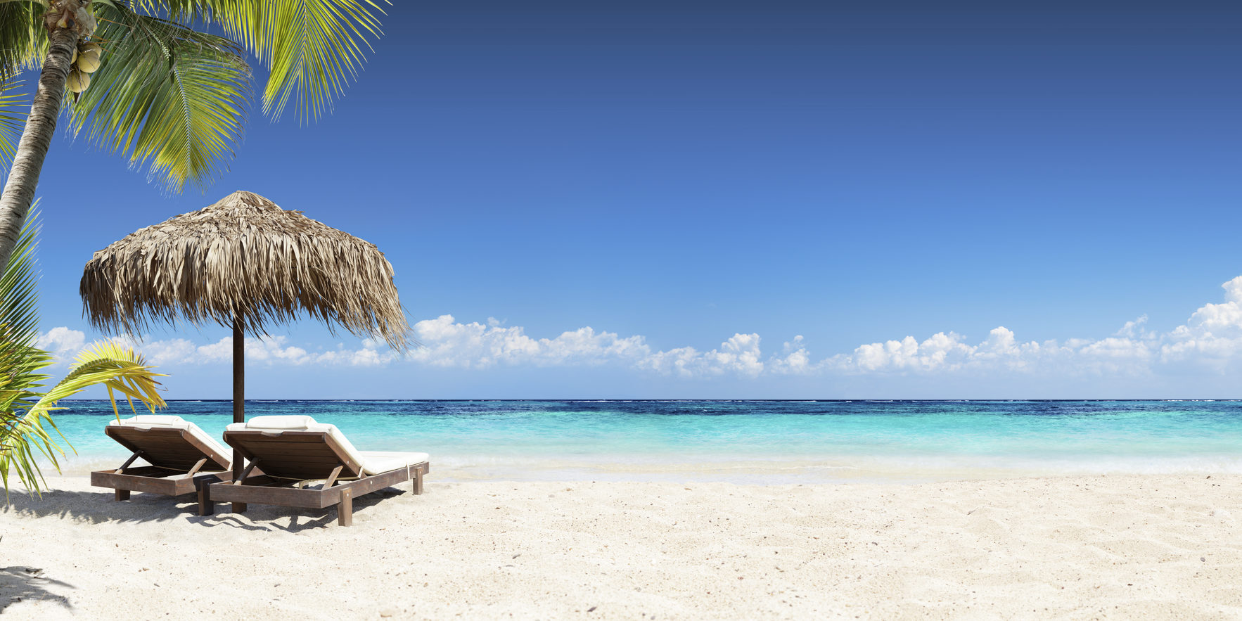 Strand Meer Palmen Strandliegen