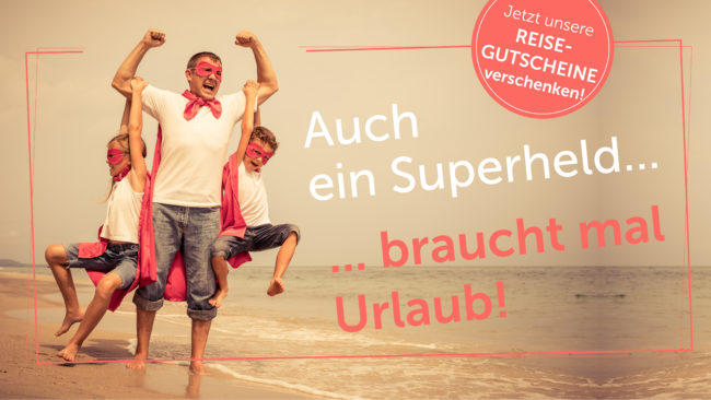 Vatertag Gutschein kampagne - Vater mit Kinder am Strand
