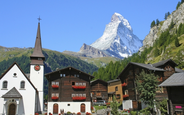 Beautiful view of old village with Matterhorn peak background in